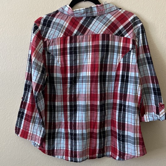 CATO 3/4 sleeves Sleeves Roll up too Plaid Button-down 100% Cotton. - Picture 2 of 6